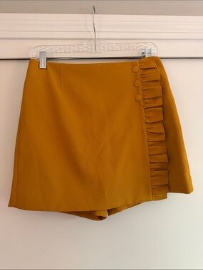 Tory Sport Mustard Ruffle-Trim Mini Skort